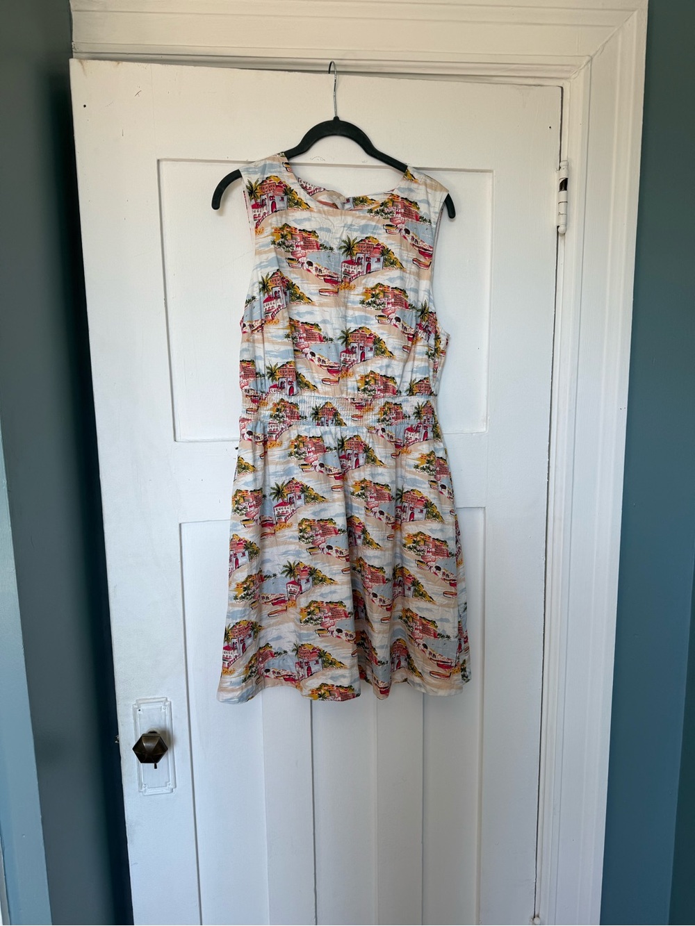 Boden White Sundress with Multicolor Coastal Print
